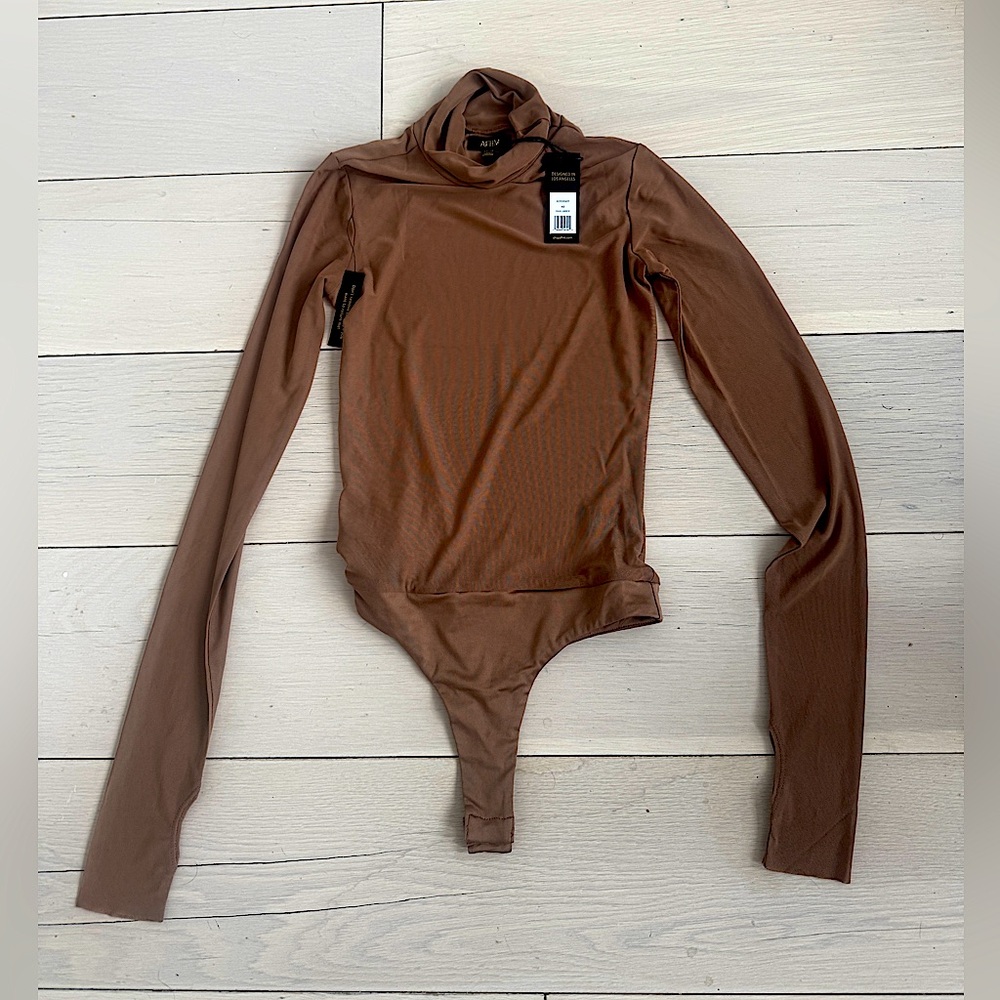 AFRM Milo Long Sleeve Turtleneck Bodysuit - Tan (Size Extra Small)
